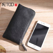 AETOO Wallet, men's leather long zippered wallet, trending mobile phone bag, head leather simple men's wallet 2024 - buy cheap