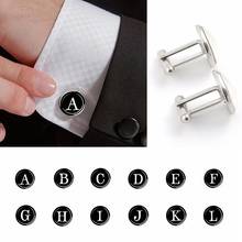 26 Letters Print Men's Suits Shirt Cuff Links Silver Plated Glass Cabochon French Letter Cuff Cufflinks Wedding Cuff Accessories 2024 - buy cheap