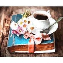 Painting By Number 40X50 50x65CM Books and coffee Still Life Wall Art Gift DIY Pictures By Numbers Canvas Kits Home Decoration 2024 - buy cheap