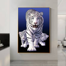 Pintura sobre tela de parede branca de tigres, quadros brancos fofos para a família, posteres e impressões, arte de parede, imagem para decoração de casa sala de estar 2024 - compre barato