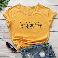 Camiseta informal de algodón puro con eslogan "Love never fail" para mujer, playera hipster con estampado religioso, camisetas para fiesta en la iglesia, youngster de la Biblia 2024 - compra barato