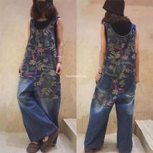 2022 women denim jumpsuits floral print baggy bib overalls pants jeans suspenders trousers overall playsuit pantalon palazzo 2024 - buy cheap