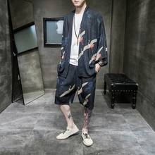 Traditional Japanese Kimonos Casual Loose Thin A Set Kimono Pants Asian Clothes Harakuju Vintage Print Kimono Cardigan Men F2846 2024 - buy cheap