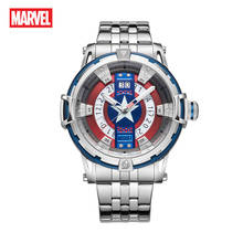 Disney-Reloj de pulsera de Marvel para hombre, accesorio de pulsera con movimiento de cuarzo y cristal de zafiro, con diseño de concha de Capitán América, estilo informal, con 5 barras de calendario luminoso 2024 - compra barato