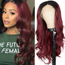 Парик I's a, темно-красный длинный волнистый кружевной передний парик для женщин, черные синтетические кружевные парики, парики из высокотемпературного волокна для косплея 2024 - купить недорого