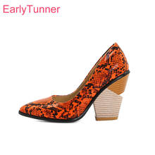 2020 новые модные женские повседневные туфли-лодочки оранжевого и черного цвета женские туфли с острым носком на высоком каблуке Большие размеры 11, 43, 45, 48, EI770 2024 - купить недорого
