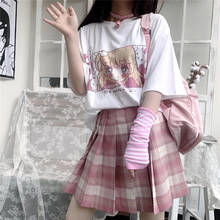 Students Girls JK Uniform Suits Short Sleeve T Shirt + Pleated Plaid Skirt Summer High Waist Women Dress For School Clothes 2024 - buy cheap