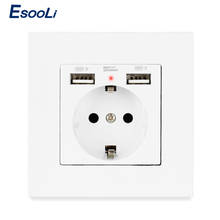 Esooli ПК пластиковая панель настенная розетка двойной usb порт зарядки 2.1A 16A Россия Испания настенная розетка ЕС розетка питания 2024 - купить недорого