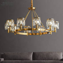 Candelabro de cristal moderno de lujo de luz postmoderna lámpara de cobre para sala de estar dormitorio comedor villa lámpara 2024 - compra barato
