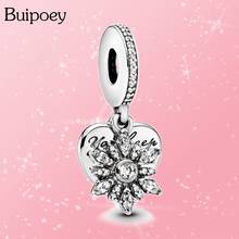 Buipoey 2Pcs Shiny Silver Color Snowflake & Love Dangle Charm Fit Brands Bracelet & Necklace Original Couple Jewelry Accessory 2024 - buy cheap