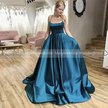 A-line Halter Neck Prom Dresses With Pockets Dark Blue Satin Formal Party Gowns Crisscross Back vestido fiesta gala 2024 - buy cheap