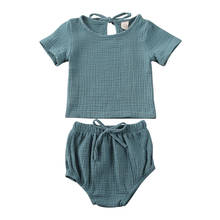 0-24M Infant Baby Boy Girl Clothes Sets Short Sleeve Cotton Tops+Shorts Pants Solid Summer Outfit Set 2024 - buy cheap