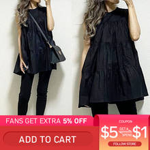 Blusa preta feminina sem mangas solta casual, blusa plissada verão coreana tops sólida moda de rua feminina 2024 - compre barato