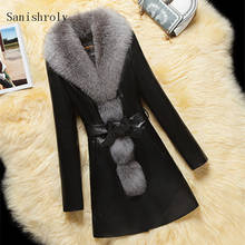 Sanishroly Autumn Winter Women Warm Thick Velvet PU Coat Fur Collar Belt Bow Faux Leather Jacket Female Long Outwears Tops SE734 2024 - buy cheap