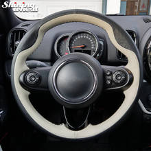 Shining wheat Black Beige Genuine Leather Steering Wheel Cover for Mini Hatchback/Mini 2014-2020 Clubman Convertible Countryman 2024 - buy cheap