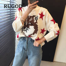 RUGOD 2019 new winter warm women's sweater pullover o neck fox pattern loose white nouveaute knit sweater fashion femme vinatge 2024 - buy cheap
