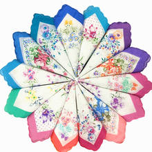 12pçs lenço floral de algodão feminino lenço estampa floral vintage conjunto de bolso lenço de pescoço 2024 - compre barato