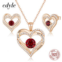 Cdyle Women Heart Pendant Necklace Earrings Set with Zircon Stone I love you for always and forever Jewelry Set Delicate Jewelry 2024 - buy cheap