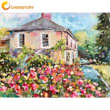 Chenistory colorido casa paisagem pintura por números kits para adultos crianças 40x50cm emoldurado pintura digital casa decoração imagem 2024 - compre barato