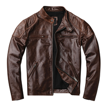 Jaqueta de couro de cabra genuíno masculina, casaco de couro de cabra verdadeira vintage para motocicleta 2020 e 906 kj4113 2024 - compre barato