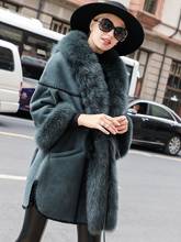 Luxo dupla face casaco feminino couro genuíno inverno jaqueta feminina gola de raposa casacos de pele de lã natural meu 2024 - compre barato