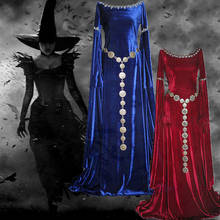 Adult Lady Medieval Horror Evil Priestess Pagan Witch Costume Long Blue Gown Robe Red Maxi Trained Dress Velvet Outfit For Women 2024 - buy cheap