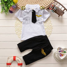 Toddler Boy Baby Clothes Set T-shirt Pants 2 Pieces Set Uniform Style Gentleman Tie Pocket Set Children's Clothing Set 2024 - buy cheap