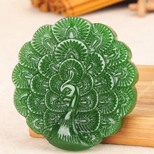 Colgante de Jade y pavo real tallado, collar de cuentas chinas naturales verdes, joyería de jadeíta, amuleto de moda para hombre y mujer, regalos 2024 - compra barato