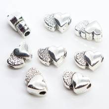 20 unidades de cuentas espaciadoras sueltas de corazón de amor de plata tibetana, aptas para pulseras europeas, abalorios de 8x12mm 2024 - compra barato