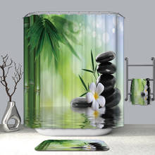 Cortinas de ducha 3D con escena natural tranquila, visillo de baño grueso, impermeable, con flor de piedra de bambú, a prueba de moho 2024 - compra barato