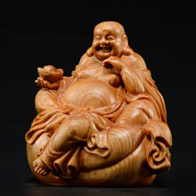 Деревянная статуя Будды со смешным рисунком, 7 см, искусственные украшения, деревянные ремесла, статуэтка, подарок, миниатюрное украшение для дома 2024 - купить недорого