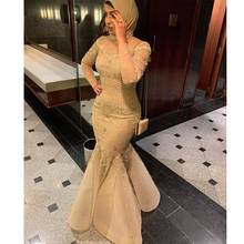 2020 Arabic Aso Ebi Muslim Lace Beaded Evening Dresses Long Sleeves Mermaid Prom Dresses Vintage Formal Party Second Reception 2024 - buy cheap