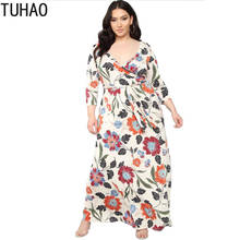 TUHAO 2020 Summer Woman Flower Print V-neck Long Dress Plus Size 5XL 4XL 3XL Female Bohemian Beach Dresses Mother Clothing WM65 2024 - buy cheap