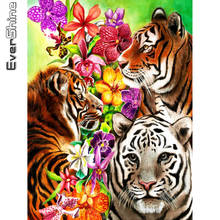 Evershine-pintura diamante 5D DIY de Tigre, bordado de diamantes, punto de cruz de animales, Kits de mosaico de flores, costura 2024 - compra barato