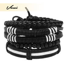 Vivari Adjustable Black Men's Vintage Multilayer Leather with Bead Bracelet Handmade Wristband Black Rope Fashion Accessories 2024 - buy cheap