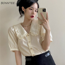 Shirts Women Peter Pan Collar Japanese Style Casual Summer Student Sweet Button Outerwear Girls Chic Puff Sleeve Basic Clothing 2024 - buy cheap