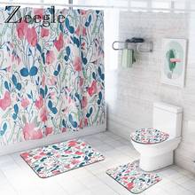 Zeegle Bath Mat Set Shower Curtain Modern Printed Toilet Cover Seat Mat Absorbent Toilet Pedestal Rug Anti-slip Shower Mat Set 2024 - buy cheap