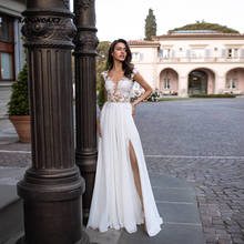 Sexy Boho Beach Wedding Dress 2022 With High Split Cap Sleeve See-through Back Lace Applique Chiffon Bride Gown Vestido De Noiva 2024 - buy cheap