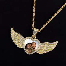 Asas de anjo para colar, jóias personalizadas de vidro com pingente de coração, arte personalizada, hip hop, rock, colar de luxo 2024 - compre barato