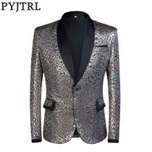 Pyjtrl blazer masculino lapela dourada prateada, padrão de escala jacquard slim fit, jaqueta masculina traje de casamento dos cantores 2024 - compre barato