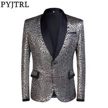 PYJTRL Male Shawl Lapel Gold Silver Jacquard Scale Pattern Slim Fit Blazer Hombre Suit Jacket Men Wedding Groom Singers Costume 2024 - buy cheap