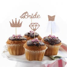 Jqsyrise 8 pçs rosegold noiva cupcake toppers anel de diamante coroa vestido de casamento despedida de solteira festa decoração nupcial chuveiro suprimentos 2024 - compre barato