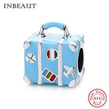 INBEAUT Original Blue Suitcase Beads fit Brand  Bracelet 925 Sterling Silver Enamel Luggage Box Travelling Trunk Charms Pendant 2024 - buy cheap