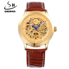 Shenhua relógio mecânico de esqueleto dourado masculino, relógio de luxo marca famosa, à prova de choque, relógios à prova d' água 2024 - compre barato