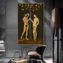 Citon Canvas Art Oil Painting Lucas Cranach《Adam and Eve》Artwork Poster Picture Wall Decor Modern Home Living room Decoration 2024 - buy cheap