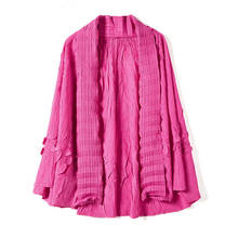 Женская куртка большого размера 2020 Весна Лето Высокое качество Miyake Плиссированные Свободные шарф воротник рукав летучая мышь Короткие пальто для женщин 2024 - купить недорого