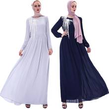 Рамадан мусульманское женское шифоновое длинное платье с аппликацией длинный рукав макси халат элегантная Исламская одежда, Дубай Турецкая Малайзия Вечерние 2024 - купить недорого
