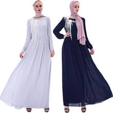 Ramadan Muslim Women Chiffon Long Dress Appliques Long Sleeve Maxi Robe Elegant Islamic Clothing Dubai Turkish Malaysia Party 2024 - buy cheap