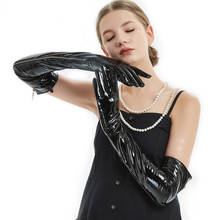 60cm(23.6")long side real open zipper style real patent leather long opera gloves  patent black 2024 - buy cheap