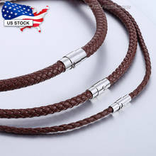 Manmade Leather Necklace for Men Choker Brown Black Braided Cord Rope Necklace Stainless Steel Clasp Ship From US 4 6 8mm UNM09 2024 - buy cheap